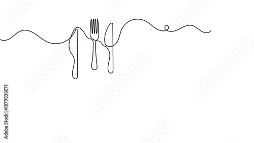 Knife and fork continuous line drawing minimalist silhouette for restaurant menu vector design