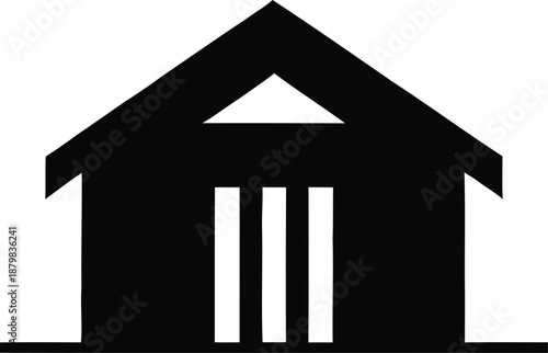 Abstract modern house logo with orbital ring and globe frame for global real estate or construction company branding.