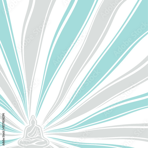 Meditating Buddha Silhouette with Radiant Wavy Rays abstract background vector illustration