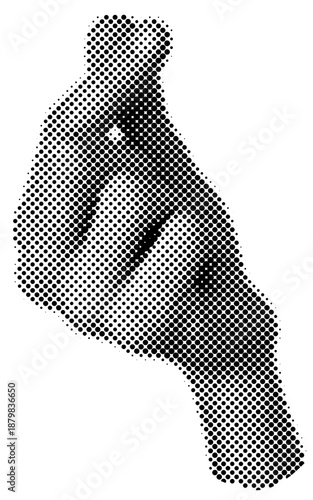 Hand heart gesture collage halftone. Human hands  making love pop art effect.