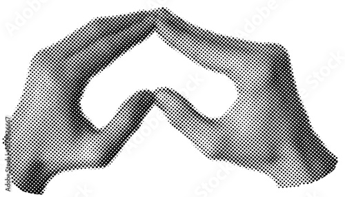 Hand heart gesture collage halftone. Human hands  making love pop art effect.