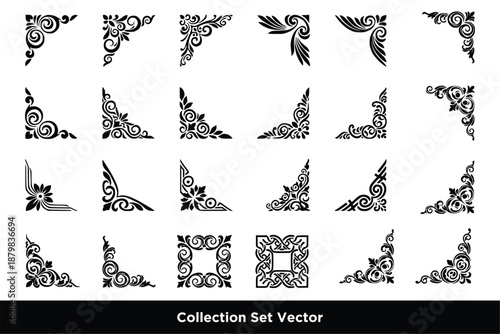 set of Decorative corner elegant borders and frames in a variety of ornate designs. Elaborate gold patterns for elegant decoration and decorative accents.