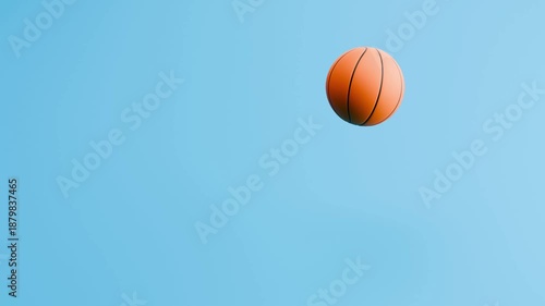 Basketball Ball Bouncing Seamless Loop on Blue Background with Copy Space, 3D Animation