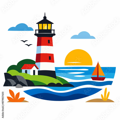 Nautical lighthouse icon for maritime and coastal travel themes.