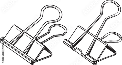 Isolated metal paper clip illustration on white and black background