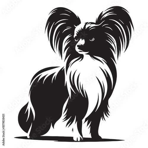 P**Papillon Dog Vector Silhouette Title (30 Words):**

Elegant Papollion dog vector silhouette showcasing graceful butterfly ears, refined posture, smooth contours, minimalist design.