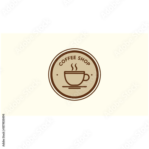 A steaming cup of coffee in a circular logo on a beige background, b30.svg reference for design inspiration