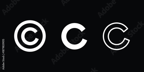 Black filled copyright symbol and outlined copyright sign vector illustration, intellectual property rights icon, creative license design, legal protection concept, C trademark registration symbol. 