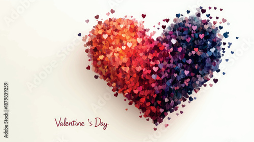 Valentine's Day postcard with a heart, flowers, roses, tulips, and rose petals. Valentine's Day card design. Love background.