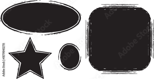 Retro Grunge postage Stamps frames vector shape set with letters. Black text postal round and square empty stamp border pack. Blank post Stamp template grunge ink rubber