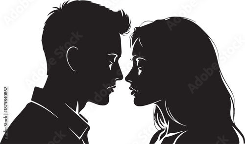 A young couple listening to music on headphones together. Man and woman sharing an audio experience. Flat design vector illustration of a modern relationship