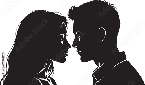 A young couple listening to music on headphones together. Man and woman sharing an audio experience. Flat design vector illustration of a modern relationship
