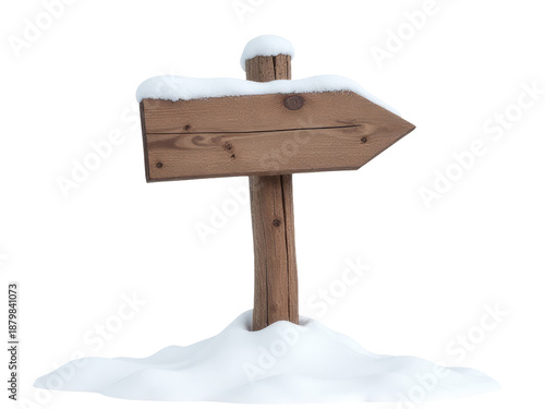 A weathered wooden sign covered in snow, great for winter or rustic themed designs
