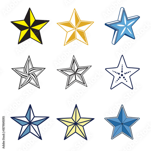 Nine different star illustrations