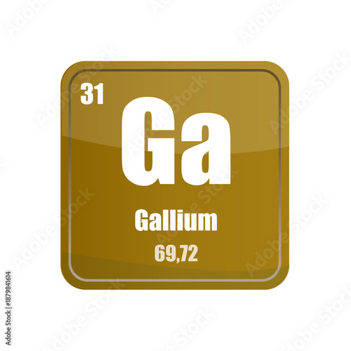 Gallium chemical element tile. Atomic number thirty one. Ga sign Vector icon. Gold brown square shape