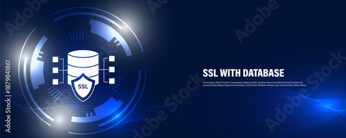  SSL with Cloud Database Server Icon with Futuristic Technology Background