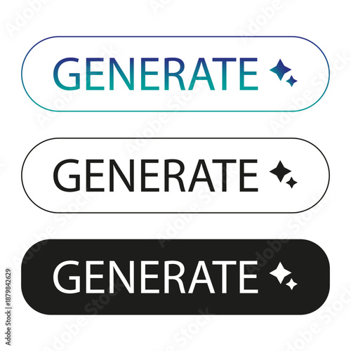 Professional generate buttons Vector. Sparkling action interface. Magic creation symbol. Creative software process button.