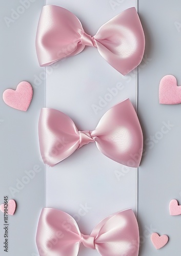 Luxury Romantic Greeting Card Background with Blush Pink Satin Bow and Floating 3D Hearts