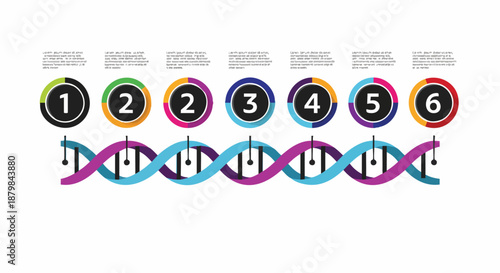 Abstract Data Visualization with DNA Helix and Numbered Steps - Infographic Elements.