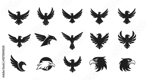 Collection of Black Eagle and Hawk Logos for Brand Identity and Design Projects.