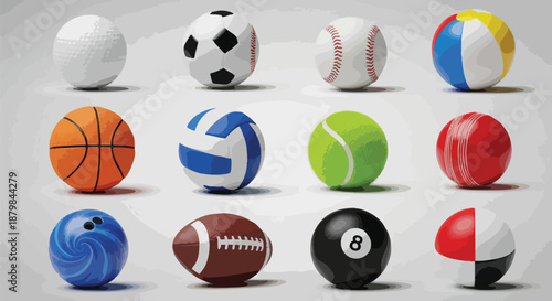 Collection of Diverse Sports Balls - Vector Illustration.