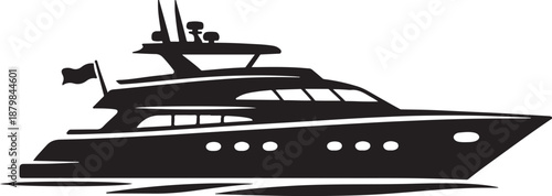 Yacht Silhouette Icon, Luxury Marine Transport Vessel Design Isolated on White