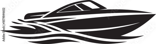 Speedboat Silhouette Icon, High Speed Watercraft Design Isolated on White
