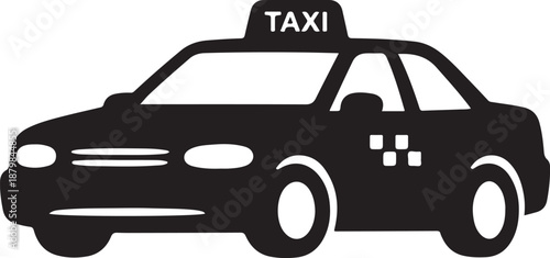 Taxi Cab Silhouette Icon, Urban Passenger Transport Vehicle Design Isolated on White