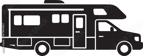 Recreational Vehicle Silhouette Icon, RV Motorhome Travel Vehicle Design Isolated on White