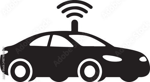 Autonomous Car Silhouette Icon, Self Driving Vehicle Technology Design Isolated on White