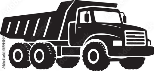 Dump Truck Silhouette Icon, Heavy Construction Hauling Vehicle Design Isolated on White