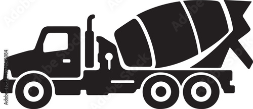 Cement Mixer Truck Silhouette Icon, Construction Concrete Transport Vehicle Design Isolated on White