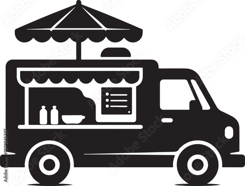 Food Truck Silhouette Icon, Mobile Street Food Vehicle Design Isolated on White
