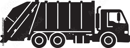 Garbage Truck Silhouette Icon, Waste Management Vehicle Design Isolated on White