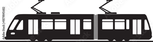 Tram Silhouette Icon, Urban Rail Streetcar Design Isolated on White