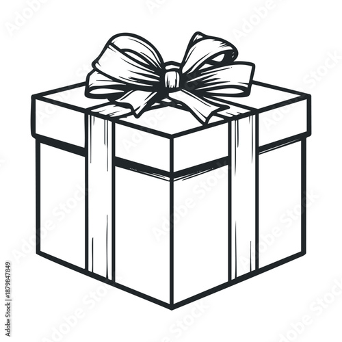 A classic black and white gift box with a decorative bow on top, ideal for holiday greetings, birthday celebrations, or special occasion promotions and event invitations.