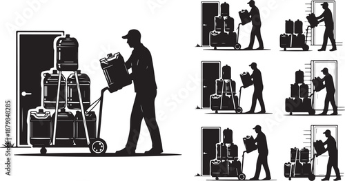 Man moving boxes and luggage with a dolly outdoors