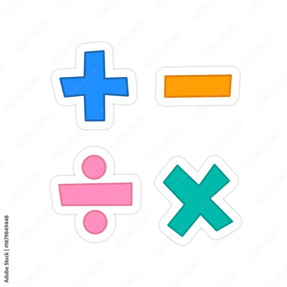 Fototapeta premium Colorful cartoon basic mathematical operations vector illustration for kids 