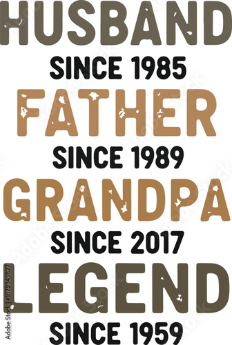 Distressed Husband Father Grandpa Legend Text Design for Vintage Style Father's Day Shirt , Generative Ai