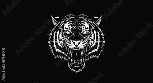 Fierce Tiger Roaring Portrait - Bold Vector Art for Design Projects.