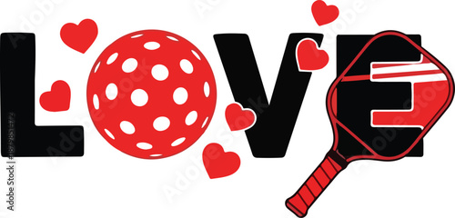 Modern Pickleball Love Graphic with Red Ball and Sports Paddle for Club Merchandise , Generative Ai