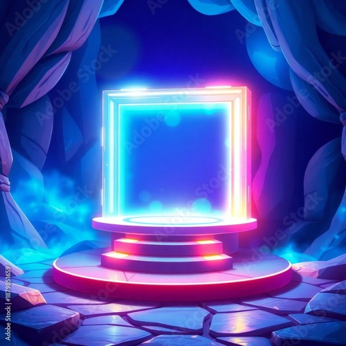 abstract blue background with laptop