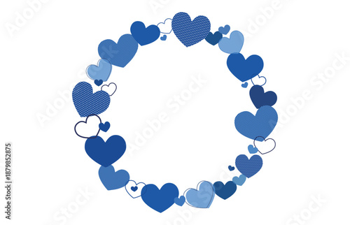 ブルーの色々なハートの丸型フレーム白背景ベクターイラスト素材