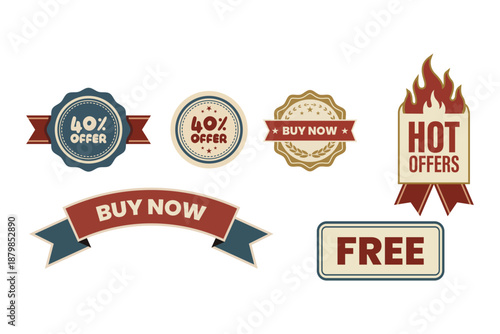 Vibrant sale labels promoting discounts and offers
