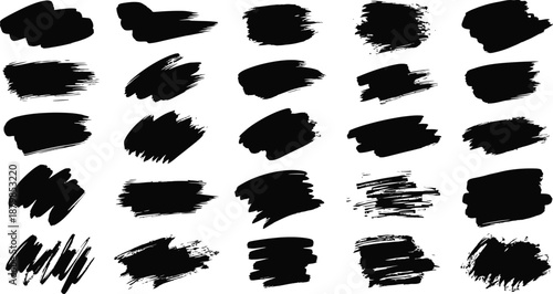 Set of Hand Drawn Black Ink Brush Strokes