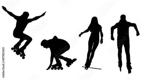 Dynamic silhouettes of people enjoying the thrilling and active sport of inline roller skating