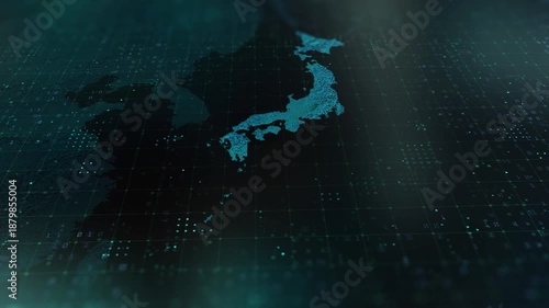 Japan digital map animation stock footage. Showing innovation in tech, technology AI sector.