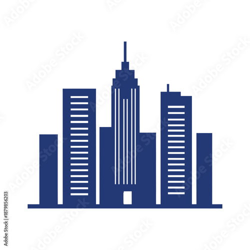 A clean vector illustration of a modern city skyline silhouette with skyscrapers and urban buildings at night