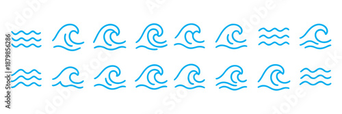 Water waves icon set. Three parallel wavy lines symbolizing waves or water flow vector illustration. Simple sea ripple pictogram symbol. Clean water sign. Minimalist wave pictogram.