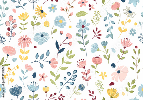 Cute Floral pattern. Floral pattern. Pretty flowers on white backgroung. Printing with Small-scale yellow flowers. Ditsy print. Seamless texture. Spring bouquet.